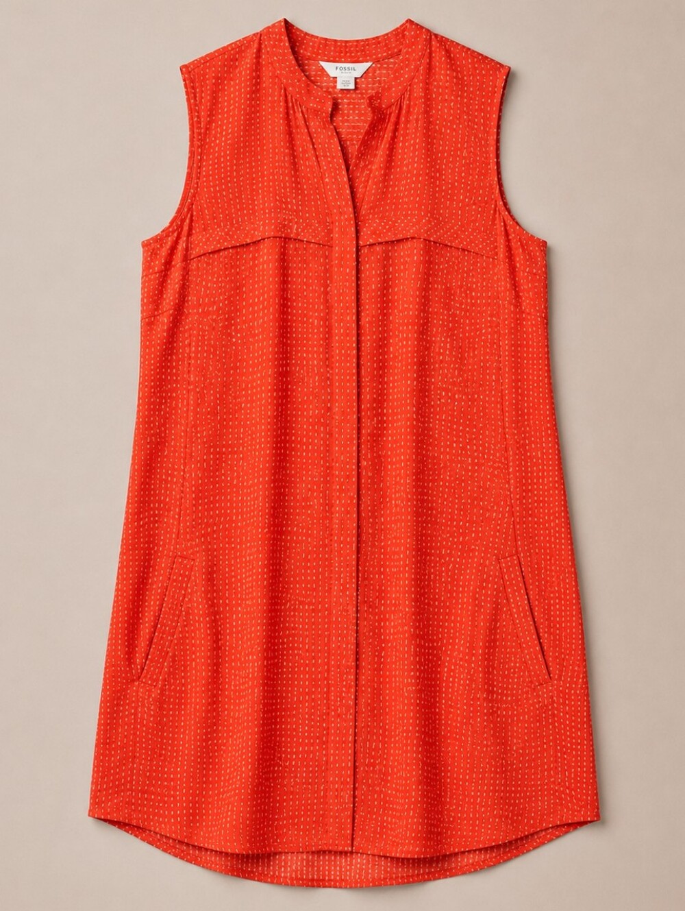 Fossil Silk Sleeveless Popover Tunic Top Coral Red Geometric US 4 Boho Casual - Picture 4 of 12